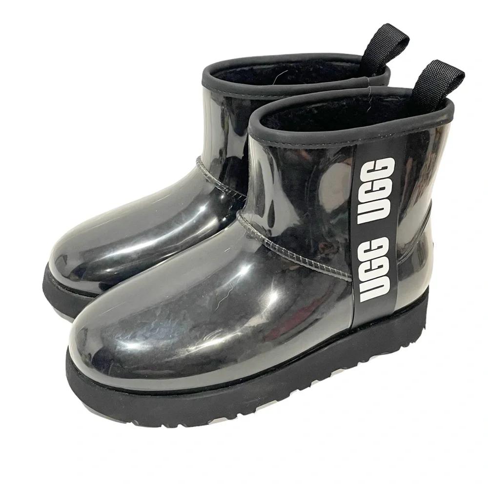 UGG Size 6 Black CLASSIC CLEAR MINI RAIN BOOTS Rubber